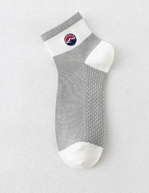 Fashion Grey Cotton Geometric Embroidered Tube Socks