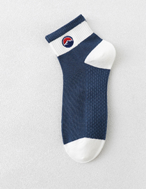 Fashion Navy Cotton Geometric Embroidered Tube Socks
