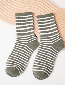 Fashion Army Green Cotton Striped Print Socks