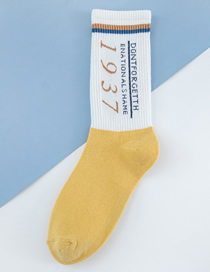 Fashion Socks White And Yellow Cotton Numeric Embroidered Socks