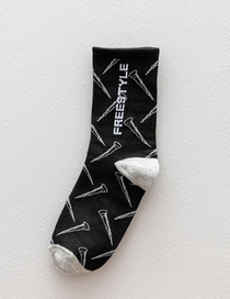 Fashion Black Heel Gray Cotton Geometric Print Socks