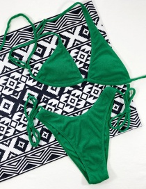 Fashion Green Solid Color Lace Split Swimsuit