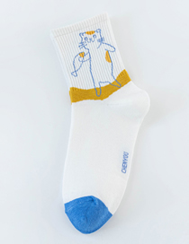 Fashion White Toe Blue Cotton Geometric Print Socks