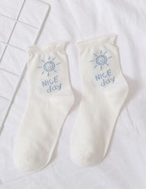 Fashion Sun Smiley Cotton Geometric Embroidered Roll Socks