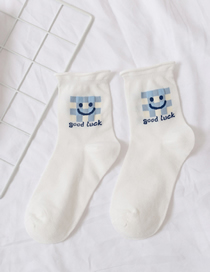 Fashion Checkered Smiley Cotton Geometric Embroidered Roll Socks