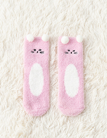 Fashion Pink Coral Velvet Cartoon Embroidery Floor Socks
