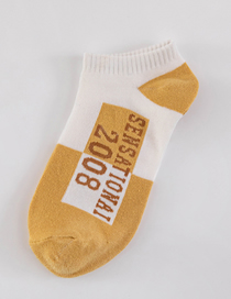 Fashion Tiptoe Yellow Cotton Geometric Embroidered Short Socks