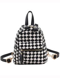Fashion Black Checkerboard Canvas Double Crossbody Bag