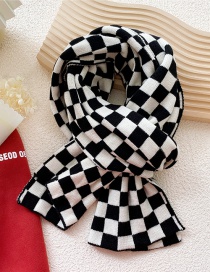Fashion Black And White Checkerboard Wool Knitted Scarf