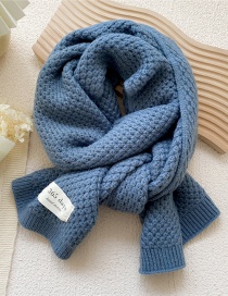 Fashion Blue Pure Color Wool Knitted Patch Scarf