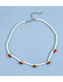 Fashion White Pearl Beaded Cherry Necklace