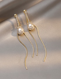 Fashion Gold Color Alloy Geometric Pearl Tassel Earrings