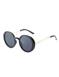 Fashion Black Frame Gray Piece Metal Round Frame Sunglasses