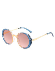 Fashion Blue Tea Frame Tea Slices Metal Round Frame Sunglasses