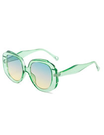 Fashion Green Frame Green Yellow Film Large Frame Sunglasses With Rhombus Temples