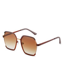 Fashion Brown Frame Tea Slices Metal Two-tone Paint Gradient Sunglasses