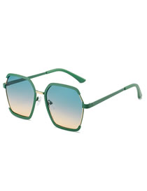 Fashion Green Frame Green Yellow Piece Metal Two-tone Paint Gradient Sunglasses