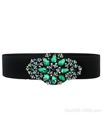 Fashion Green Crystal Diamond Wide Band Belt