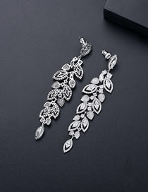 Fashion 2# Copper Inlaid Zirconium Leaf Geometric Earrings