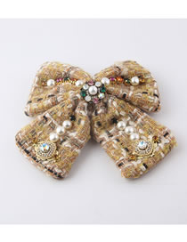 Fashion K Fabric Diamond-studded Pearl Geometric Bow Hairpin
