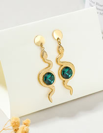 Fashion Green Diamond Stainless Steel Inlaid Zirconium Snake-shaped Earrings