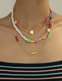 Fashion Xh1064 Rice Beads And Pearl Stitching Beaded Clay Multi-layer Necklace