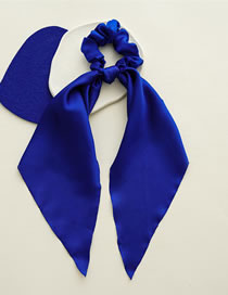 Fashion Glossy Blue Satin Long Tail Bow Pleated Hair Tie
