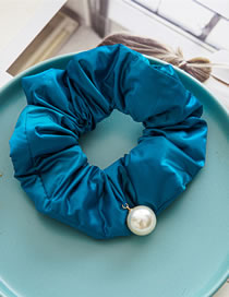 Fashion Blue Fabric Pearl Down Pleated Hair Tie