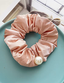 Fashion Pink Fabric Pearl Down Pleated Hair Tie