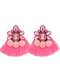 Fashion Pink Acrylic Fancy Diamond Hair Ball Tassel Stud Earrings