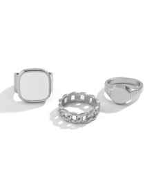 Fashion Section Two Silver 3060 Alloy Wide Face Chain Ring Set