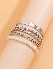 Fashion White K Metal Diamond Claw Chain Pearl Beaded Chain Bracelet Set