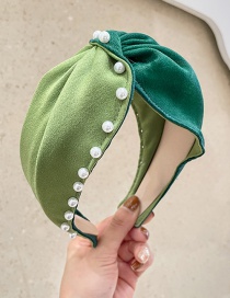 Fashion Fruit Green + Dark Green Stitching Nail Pearl Headband Fabric Color Matching Nail Pearl Cross Headband