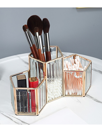 Fashion Transparent Geometric Glass Cosmetic Brush Storage Box