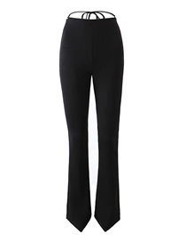 Fashion Black Straight Leg Trousers With Tie