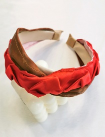 Fashion Red + Light Coffee Leather Stitching Headband Crocodile Leather Stitching Headband