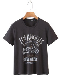 Fashion Black Letter Motorcycle Print Top