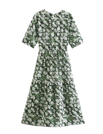 Fashion Green Printed Big Dress