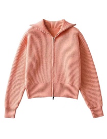 Fashion Pink Knit Lapel Zipper Sweater Coat