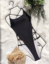 Fashion Black Solid Color Strappy One-piece Swimsuit