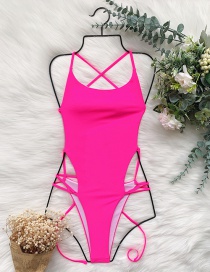Fashion Rose Red Solid Color Strappy One-piece Swimsuit