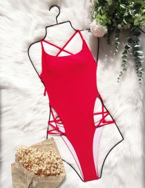 Fashion Red Solid Color Strappy One-piece Swimsuit