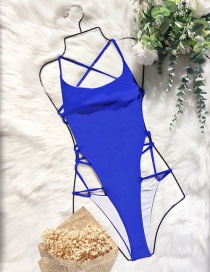 Fashion Sapphire Solid Color Strappy One-piece Swimsuit