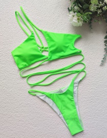 Fashion Green Pure Color Lace Split Swimsuit