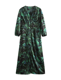 Fashion Green Button-up Floral Print Dress