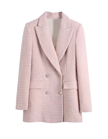 Fashion Pink Solid Color Textured Double-breasted Blazer