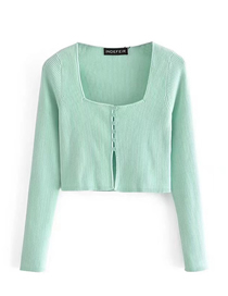 Fashion Green Solid Color Knitted Single-breasted Square Neck Top