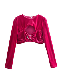Fashion Rose Red Velvet Cutout Pullover Top