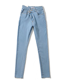 Fashion Light Blue Washed Double Oblique Waist Pencil Trousers With Raw Edges