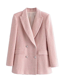 Fashion Pink Textured Double-breasted Blazer
